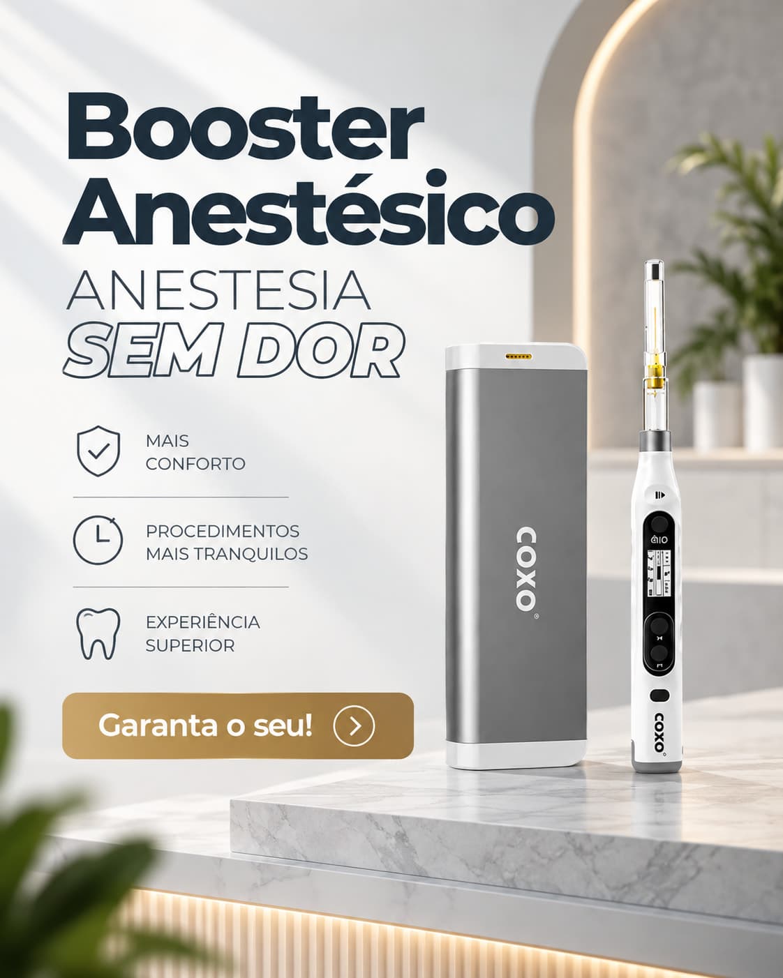 Booster Anestésico Coxo: anestesia sem dor. Mais conforto, procedimentos mais tranquilos e experiência superior. Garanta o seu.